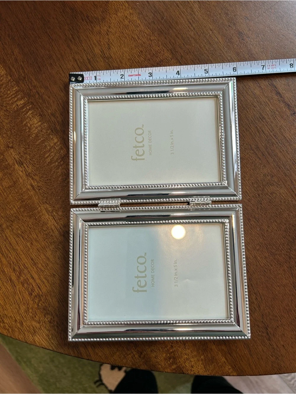 Fetco Beaded Double Hinged Folding Picture Frame for two 3.5x5 photos. Like new.